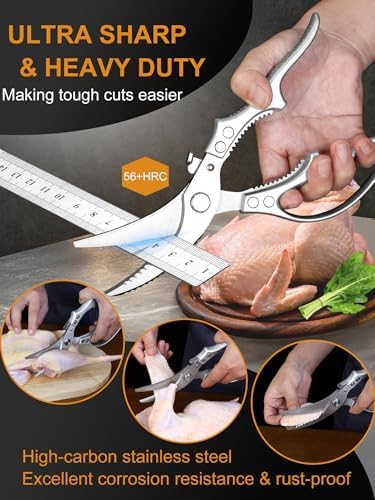 2 Pack Kitchen Shears, Heavy Duty Poultry Shears with Non-Slip Handle