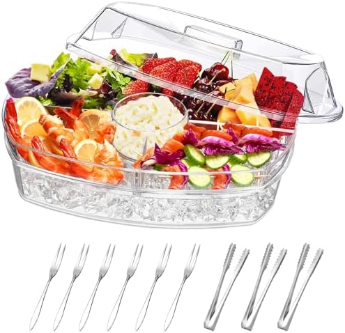 Chilled Serving Platters,Chilled Veggie Tray with Lid,Ice Serving