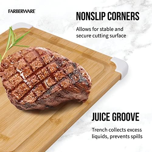 Farberware Nonslip Bamboo Cutting Board with Juice Groove, 11x14 Inch