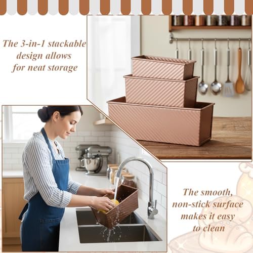 3Pcs Pullman Loaf Pan with Lid, Non-Stick, 2.2LB 1LB 0.5LB