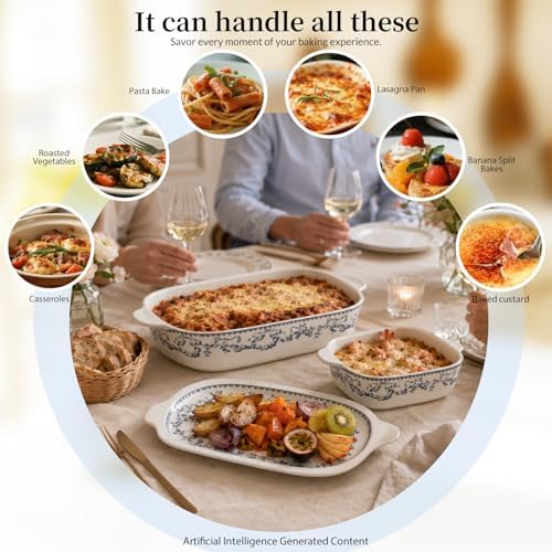 ACMLIFE Ceramic Casserole Dish Set, 4 Pcs, Blue and White