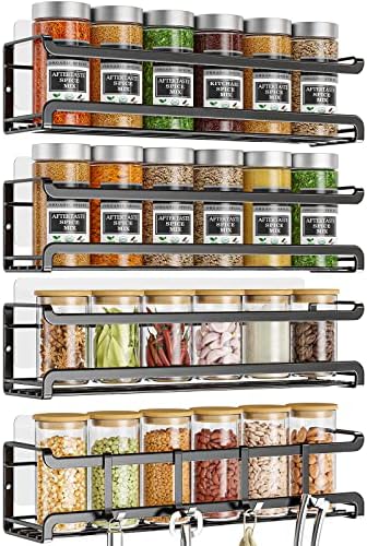 Bunoxea Wall-Mounted Spice Rack, 4 Pack, Black