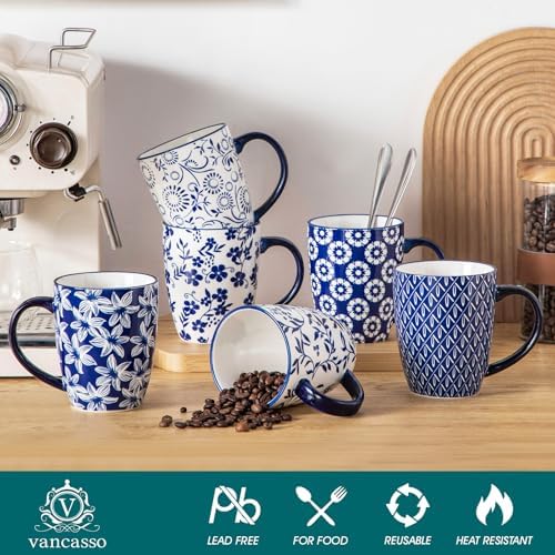 vancasso SELENE Large Coffee Mugs Set of 6, 16 Oz Porcelain Coffee