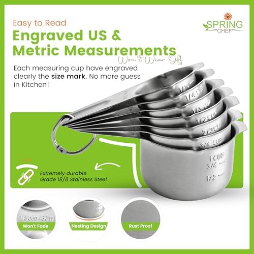 Spring Chef Stainless Steel Measuring Cups Set of 7 with Pour Spout