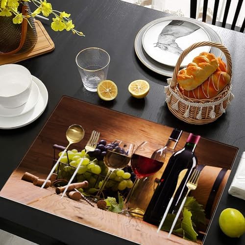 Wine Placemats Set of 4 Bottle Grapes Rustic Brown Table Mats