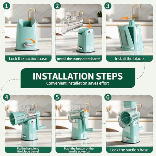 The CoveCarol Rotary Cheese Grater, 5 Blades, Green