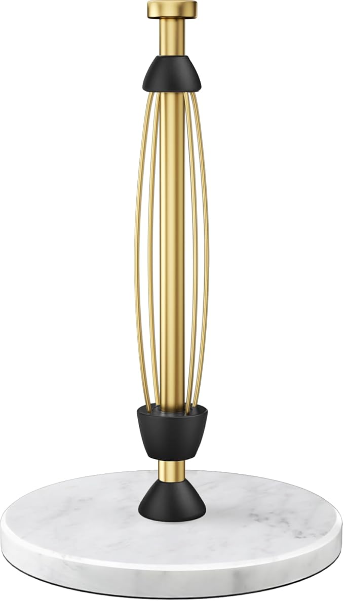 Paper Towel Holder Countertop, Marble Weighted Base, Warm Gold, One-Handed Tear by Awarmhome