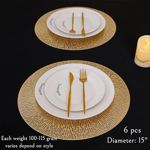 Round Placemats Gold Metallic Set of 6 Vinyl Hollow Placemats 15 Inch