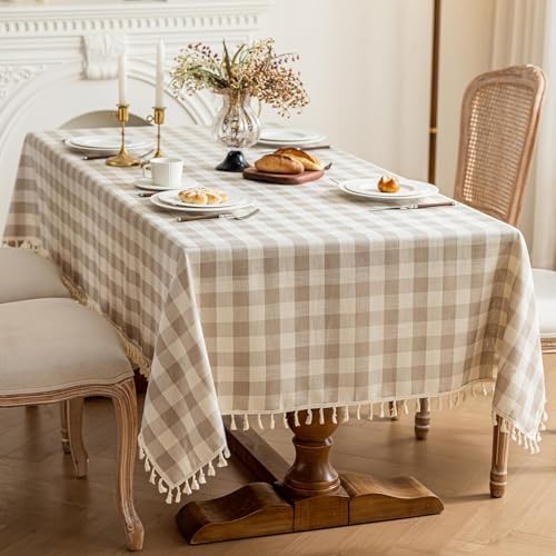 Checkered Tablecloth Round Cotton Linen Gingham Table Cloth with