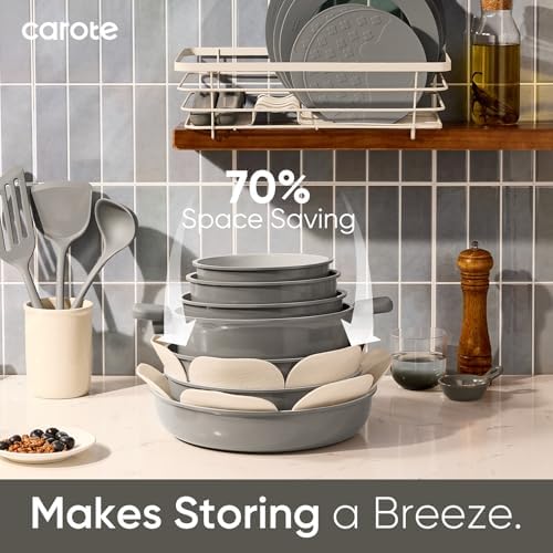 CAROTE 27pcs Ceramic Cookware Set, Pots and Pans Set with Detachable