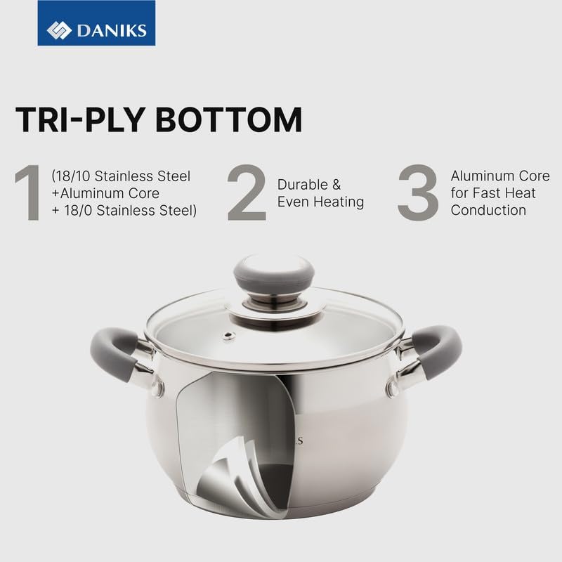 Daniks Modern 2 Quart Stainless Steel Stock Pot with Glass Lid