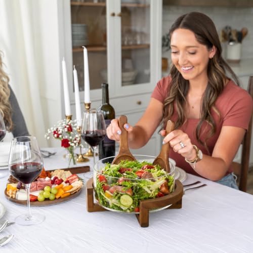 X-Large 6.5 L Glass Salad Bowl with Lid Set, Decorative Glass Mixing