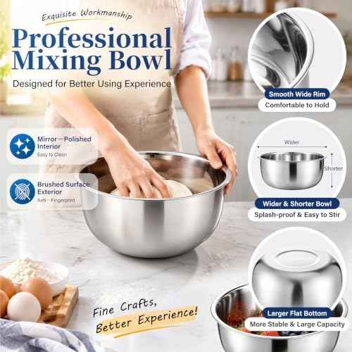 P&P CHEF Mixing Bowls with Lids Set of 3, Black Stainless Steel Salad Bowl
