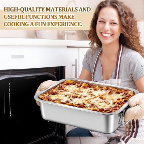 2 Pack 4 Inch Deep Lasagna Pans with Lid Rack, 14.17 x 10.63 Inch