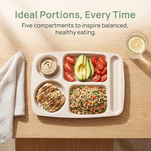WUWEOT 8 Pack Divided Food Plates, 13.5" Wheat Straw Tray