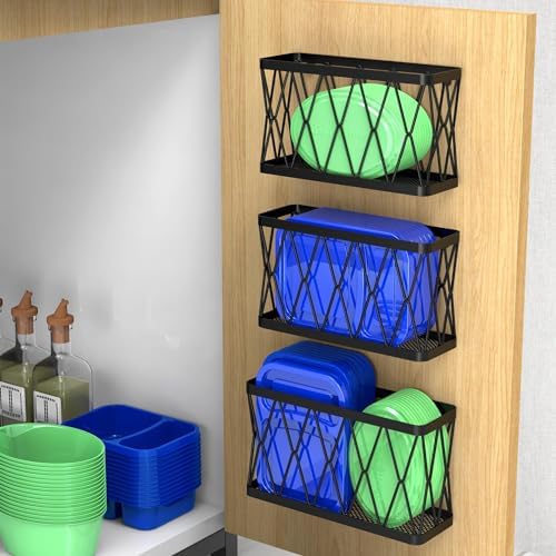 YIGII 3 Pack Adhesive Cabinet Organizer - Wall Mounted Pantry Door