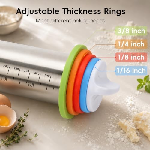 Adjustable Stainless Steel Rolling Pin & Non-Slip Silicone Baking Mat
