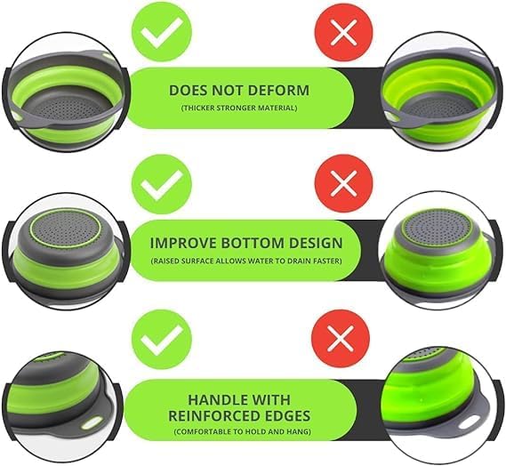 Green Round Silicone Collapsible Colander – Silicone Round Small Kitchen - Image 3