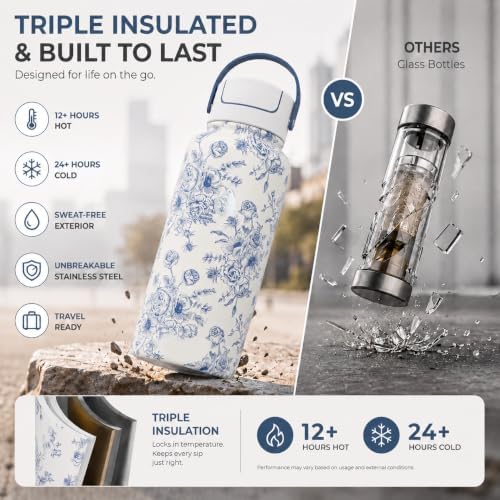 32 oz Ceramic Lined Tea Infuser Travel Tumbler, Micro-Mesh Stainless