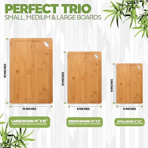 Wood Cutting Boards Set of 3 – Non-Toxic Bamboo Chopping Boards for