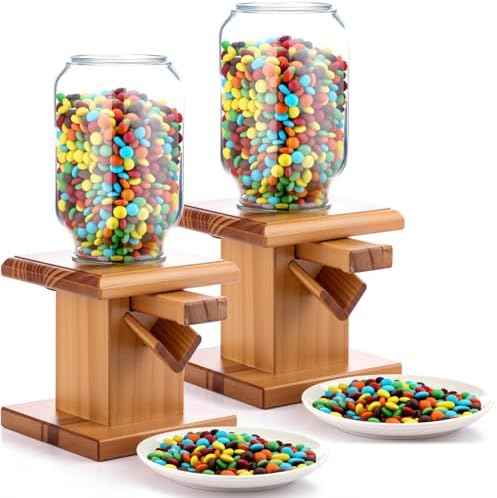 Maxdot 2 Pcs Wooden Candy Dispenser Machine Wood Cereal Storage Containers for Gummy Versatile Snack Storage Machine Dispenser Countertop Suitable for Candy Bean and Cereal(light brown)