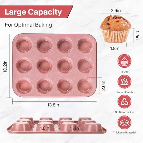 2-Pack Pink Nonstick Muffin Pans, 12-Cup Muffin Cake Pan, 5-Layer Free