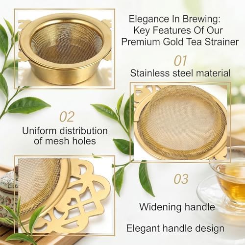 Kenaoeoe 8 Pack Gold Tea Strainers for Loose Tea with Drip Bowls 304