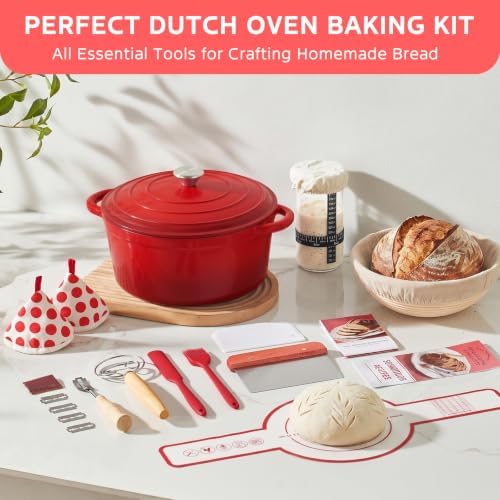 Sourdough Starter Kit with 6.5 QT Enamel Cast Iron Pot