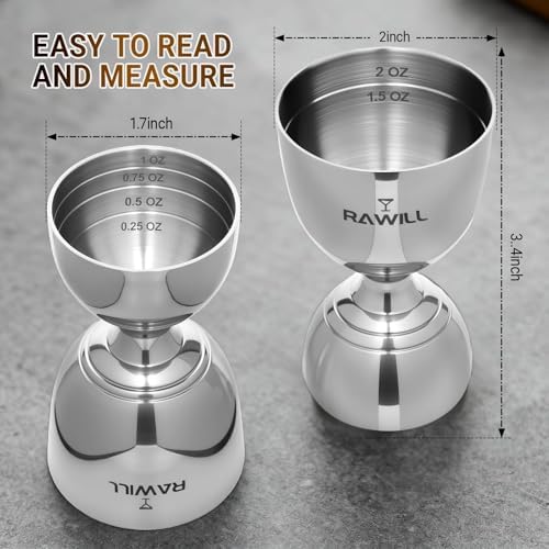 Jigger For Bartending, 2 PCS Double Shot Measuring Cup Premium 304