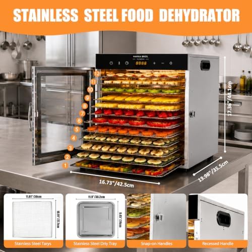 Commercial Food Dehydrator Machine, 12 Stainless Steel Trays