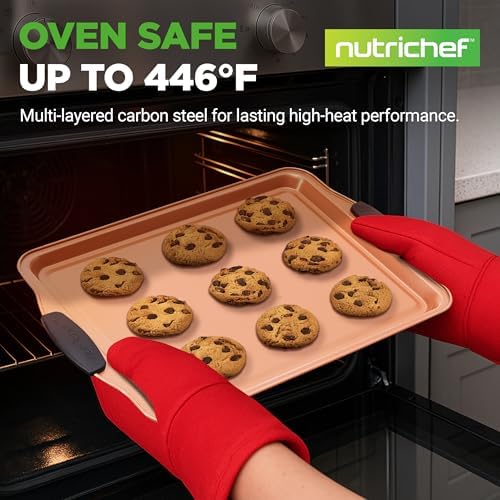 NutriChef 3 Piece Cookie Sheets for Baking - PFOA, PFOS, PTFE Free