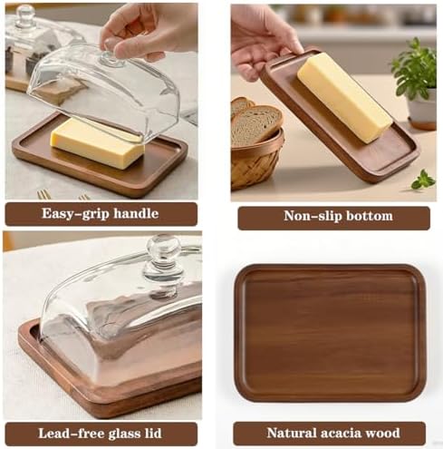 Glass Butter Dish with Lid,Airtight Cover for Fresh Butter,Clear