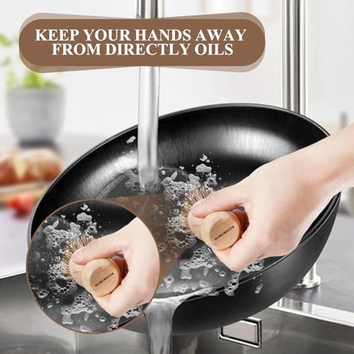 4-Pack Bamboo Dish Brush Set with Palm Fiber