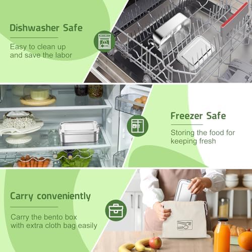 TeamFar Stainless Steel Bento Box, 28oz/850ML Small Metal Lunch Box