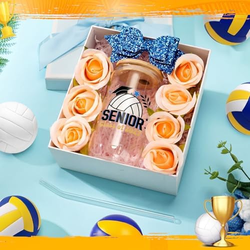 Hushee Senior Night Gifts Class of 2027 Glass Water Bottle, Volleyball