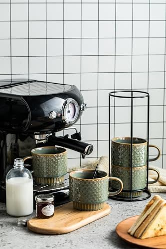 LYEOBOH Coffee Mug, Coffee Mugs Set of 4, Stackable Coffee Mugs with