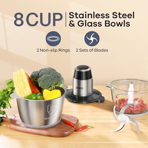 Ganiza Food Processors with 2 Bowls, 450W Meat Grinder Vegetable Chopper