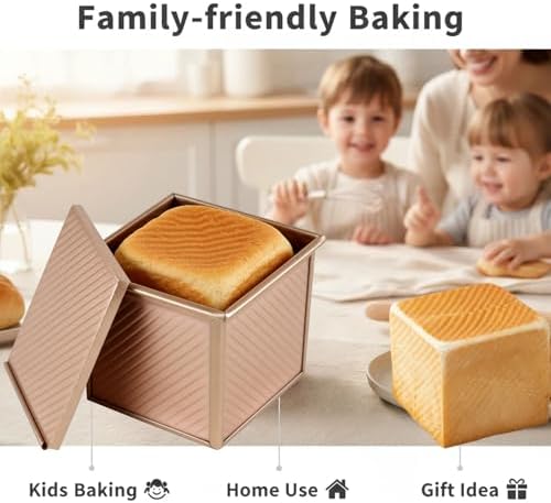 Mini Pullman Loaf Pan with Lid, 2-Pack 4 Inch Square Pan, Gold