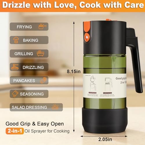 2-in-1 Oil Sprayer for Cooking, 500ml Dark Glass
