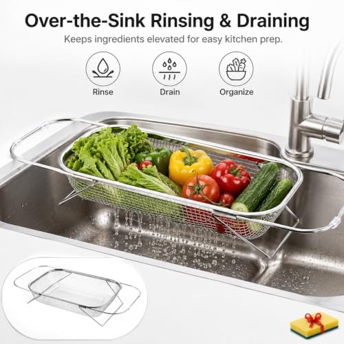 Stainless Steel Telescopic Drainer Basket, Over the Sink Colander