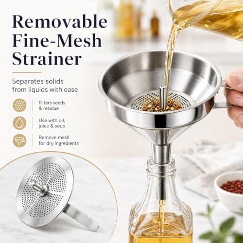 304 Stainless Steel Funnel with Filter Mesh 4.1-5.9" Kitchen Funnel
