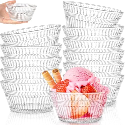 12 Pack Small Glass Bowls Set, 12 Oz Fluted Prep Dessert Bowls
