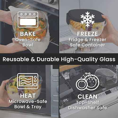 Bentgo Glass Salad Container, 7.6-Cup Bowl with Airtight Lid