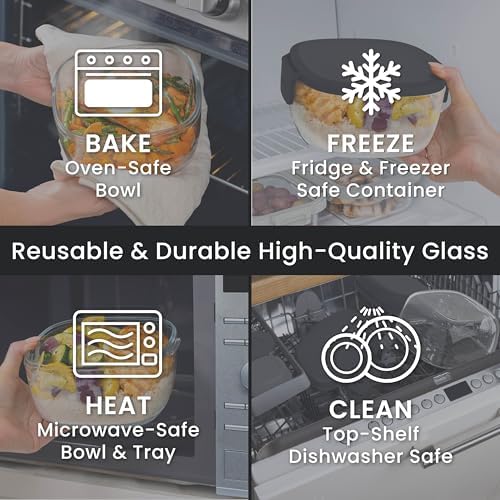 Bentgo Glass Salad Container, 7.6-Cup Bowl with Airtight Lid