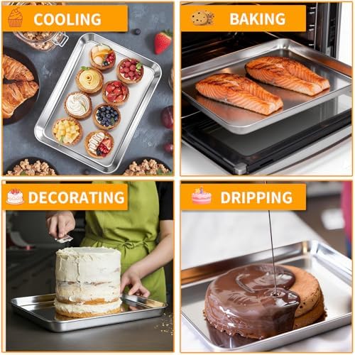 CEKEE Baking Sheet Set of 4, Stainless Steel Cookie Sheets for Baking