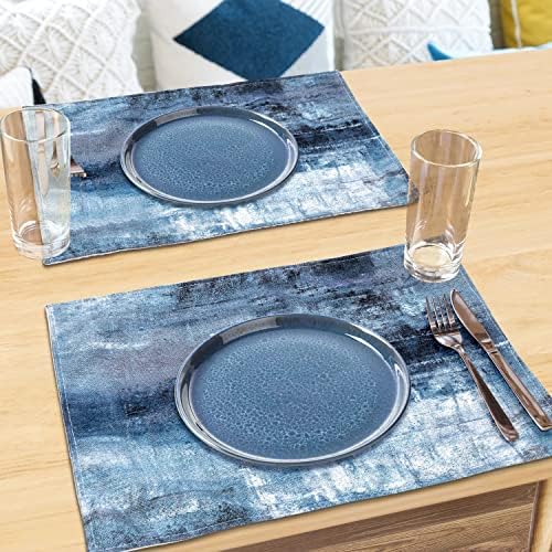 Blue and Grey Placemats Set of 4 Modern Abstract Art Placemats Heat