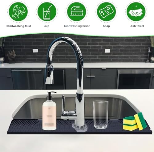 33inch Kitchen Sink Splash Guard Mat,Silicone Material Protects Faucet