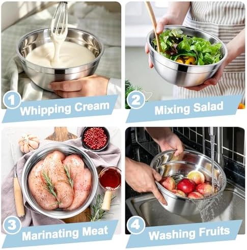 TeamFar Mixing Bowls, Stainless Steel Nesting Salad Bowls & Airtight