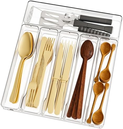 Clear Silverware Organizer for Kitchen Drawers,BPA Free Cutlery Drawer