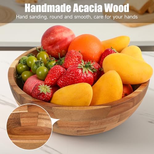JOYMAY Salad Bowls Wood Salad Bowl Set with Lid 11.8 Inch Large Wooden